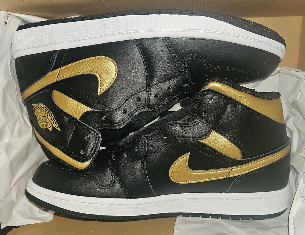 Nike Air Jordan 1 Mid Sneaker Black Gold Shoes Men's 10 DQ8426-071 11.5W Knights
